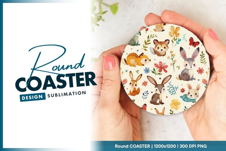 Whimsical Forest Animals and Floral Elements Round Coaster