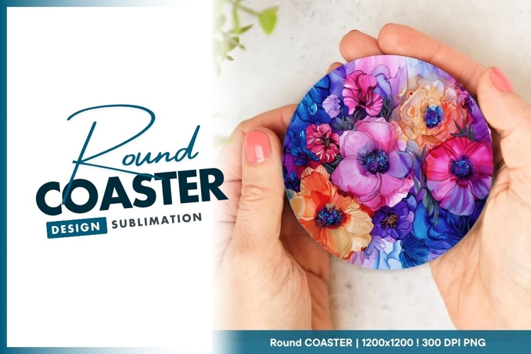 Watercolor Floral Bouquet Illustration Round Coaster Design