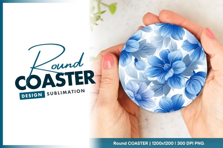 Blue Flowers Design Round Coaster Illustration