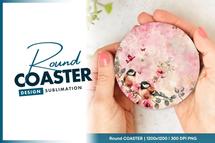 Birds With Flowers On Round Coaster