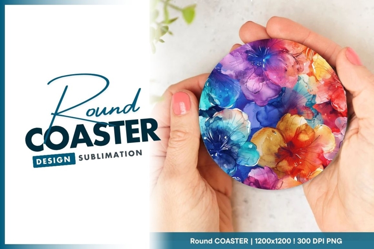 Floral Watercolor Design In A Round Coaster
