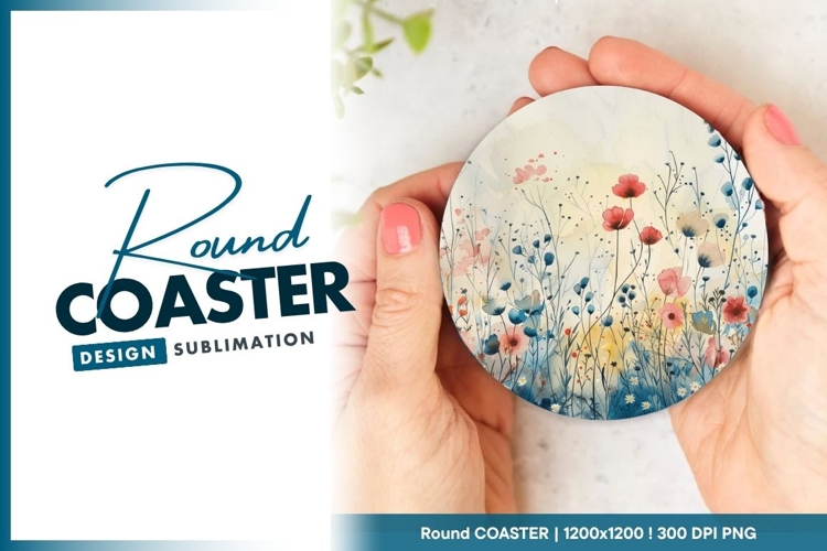 Watercolor Floral Pattern Round Coaster Design