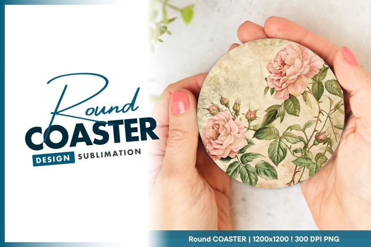 Vintage Roses Floral Round Coaster Design