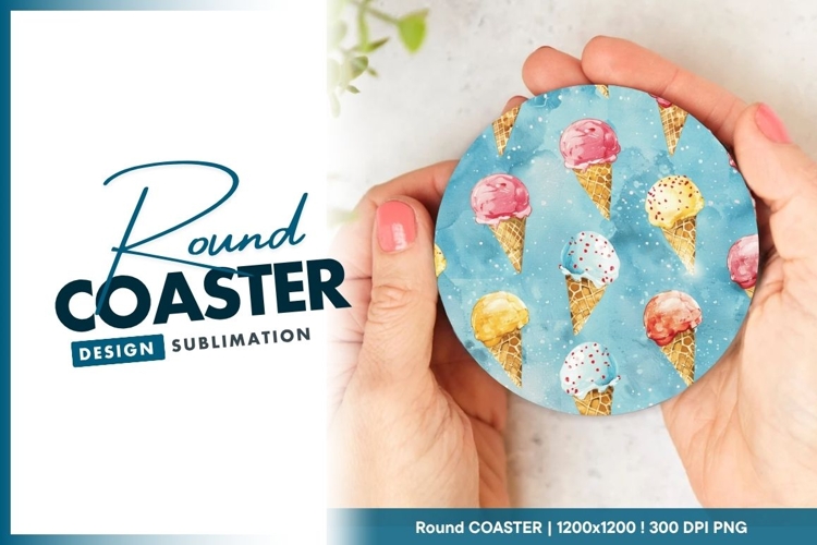 Watercolor Ice Cream Cone Pattern Round Coaster