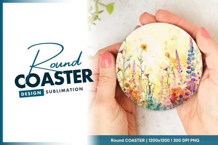 Watercolor Floral Round Coaster Design