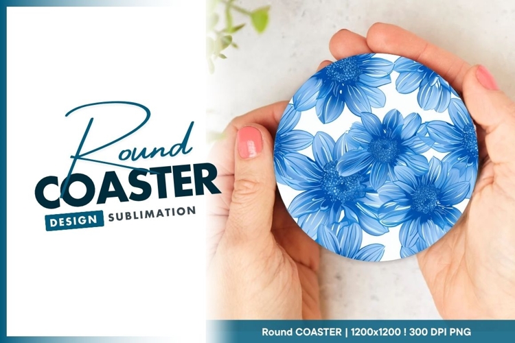 Blue Floral Round Coaster Background Illustration