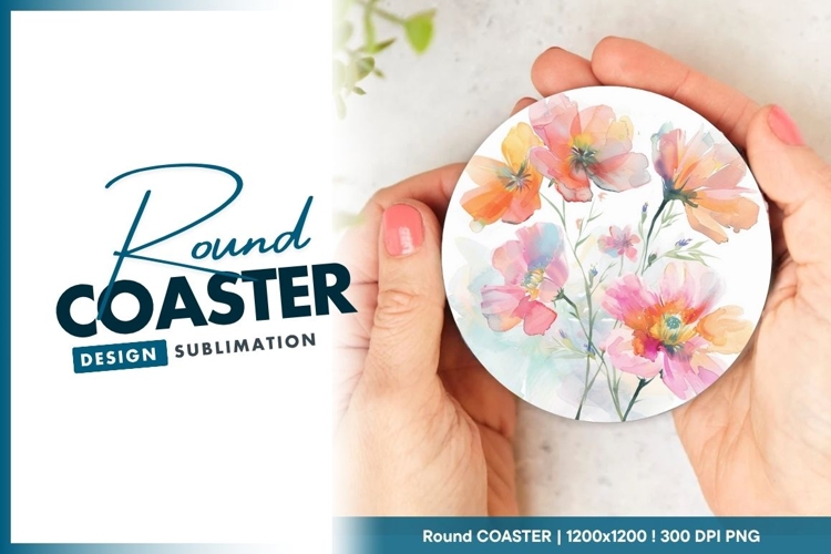 Watercolor Floral Arrangement For Round Coaster Design