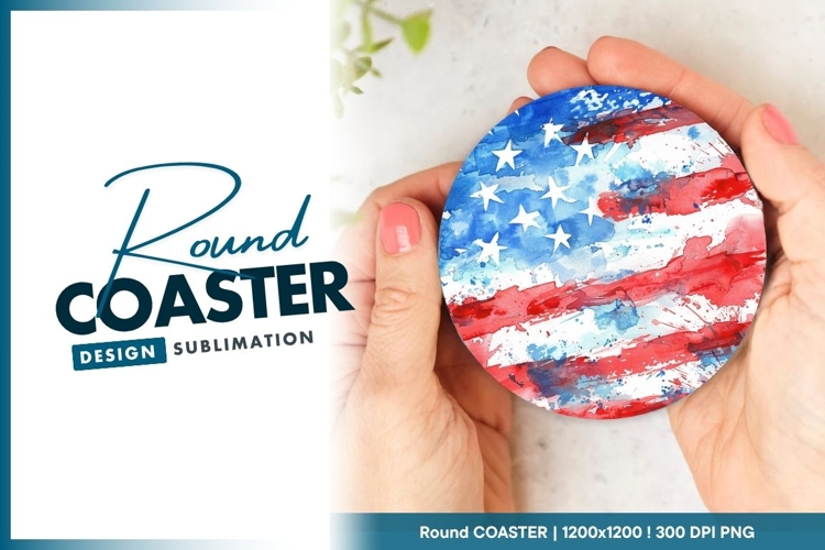 Patriotic Round Coaster Watercolor American Flag Design
