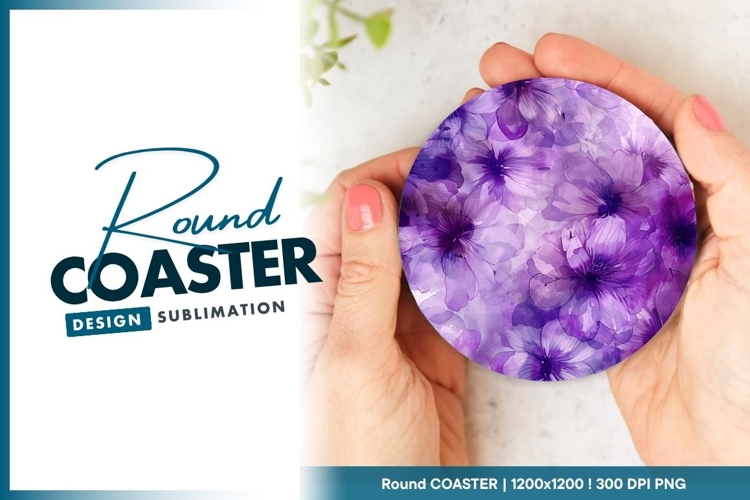 Purple Floral Watercolor Round Coaster Design