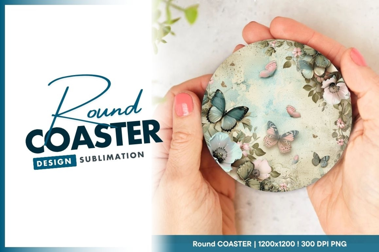 Butterflies And Floral Round Coaster Design
