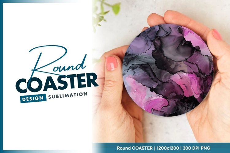 Abstract Ink Art Round Coaster Design