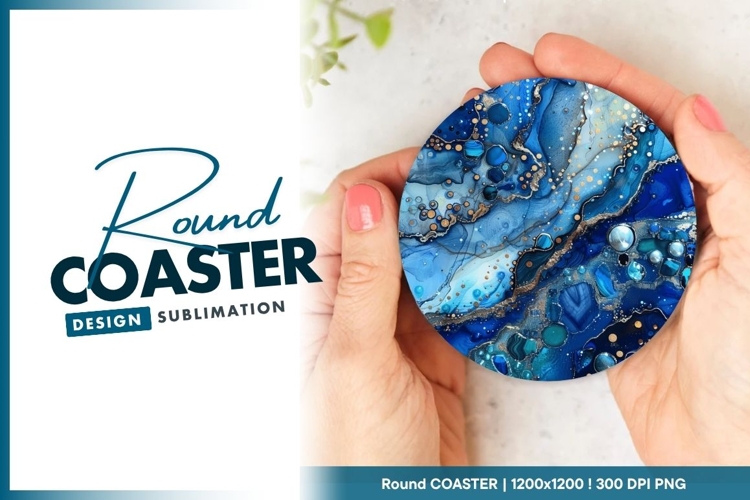 Blue And Gold Abstract Round Coaster Design