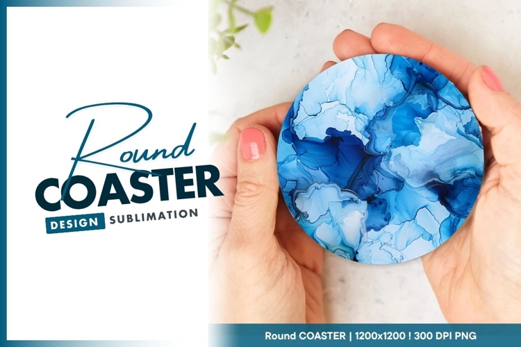 Blue Alcohol Ink Abstract Round Coaster