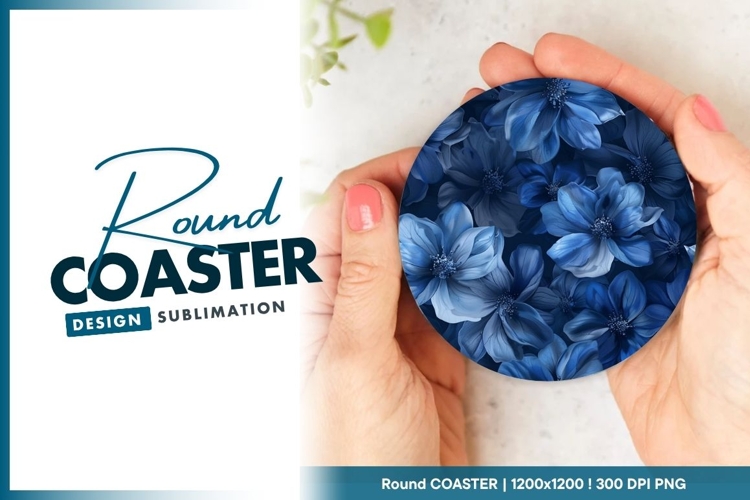 Elegant Blue Floral Pattern Round Coaster