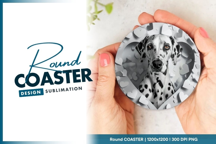 Dalmatian Dog Portrait With White Hearts Round Coaster