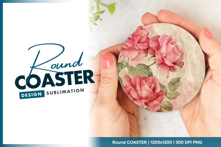 Watercolor Pink Roses Floral Round Coaster Design