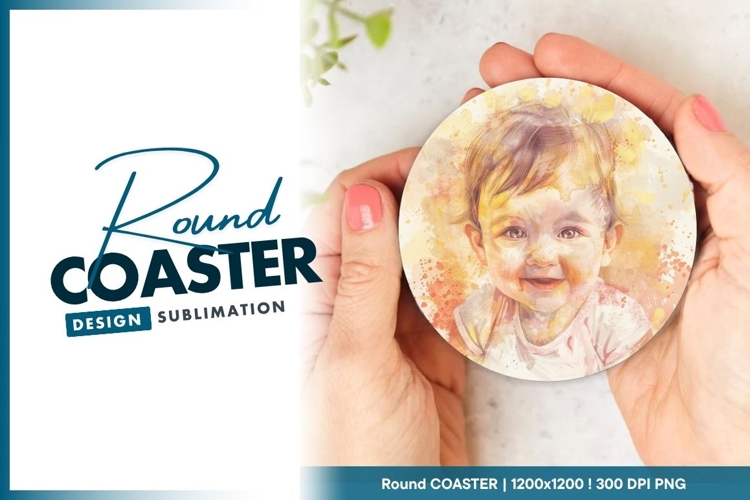 Watercolor Portrait Of Smiling Baby Round Coaster