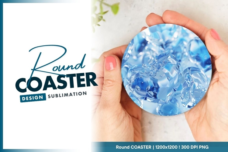 Blue Crystal Heart On Round Coaster Background