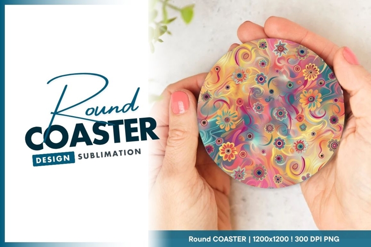 Colorful Floral Design Round Coaster