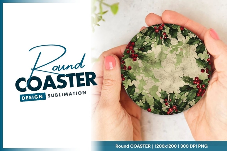Holly Berry And Leaf Round Coaster Design