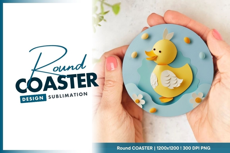 Paper Cutout Duckling Design On Round Coaster