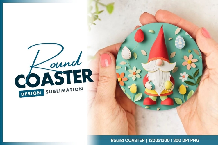 Easter Gnome Holding Eggs Papercraft Round Coaster