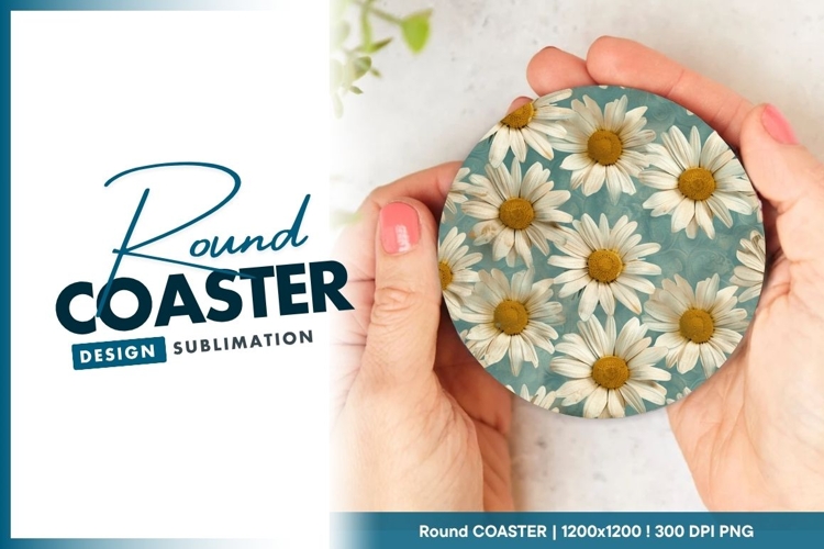 Daisies On Teal Round Coaster Background