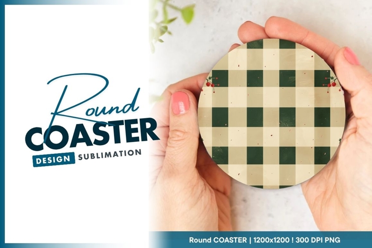 Round Coaster With Green Plaid Design