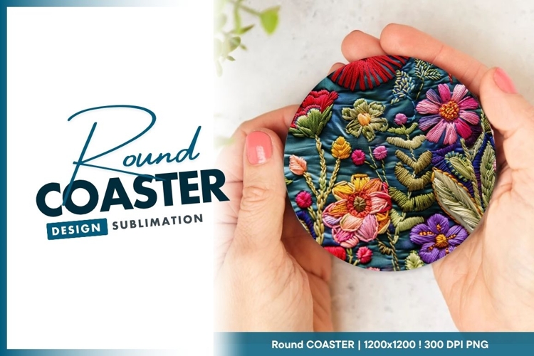 Colorful Embroidered Floral Round Coaster