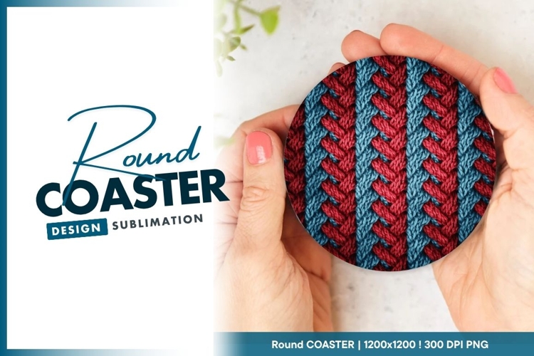 Braided Red and Blue Knit Texture Round Coaster Png