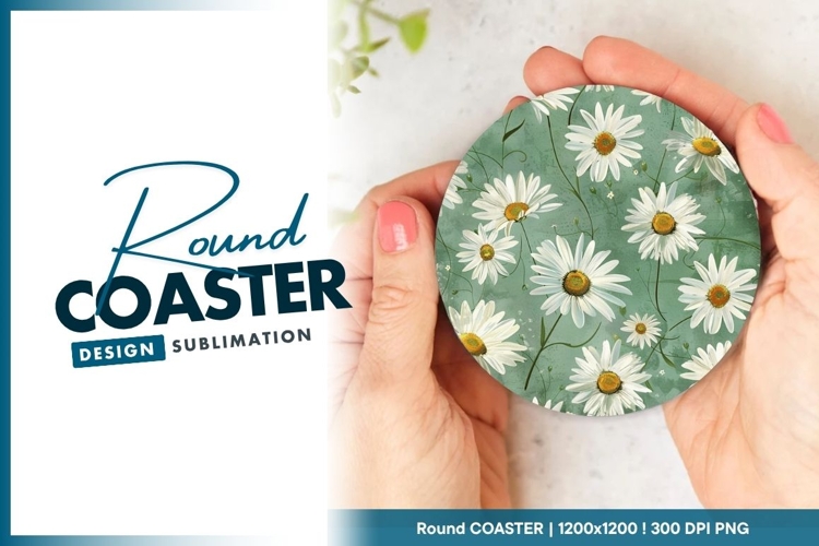 Daisy Flower Pattern on a Round Coaster Png