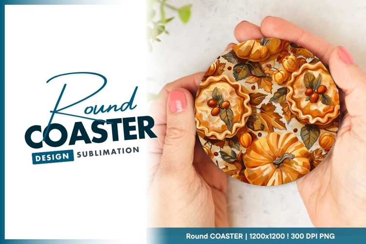 Pumpkins Pies Leaves Berries and Round Coaster Png