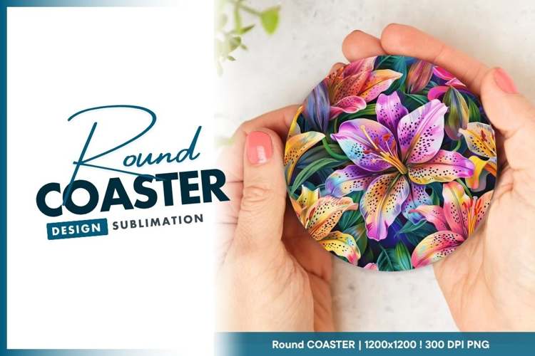Colorful Lily Flowers in a Round Arrangement Round Coaster