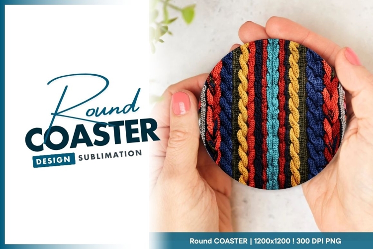 Knitted Texture in Circle Frame with Round Coaster