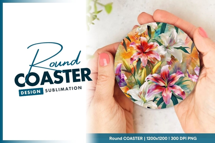 Colorful Lily Flowers Arrangement on Round Coaster Png