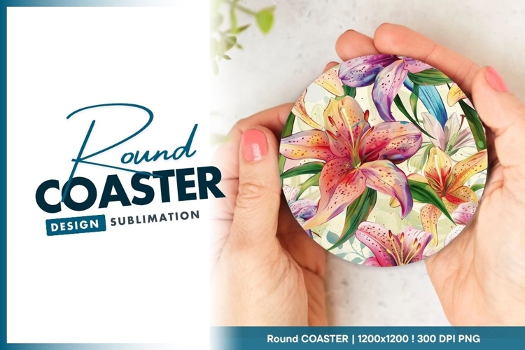 Floral Lily Arrangement in a Round Coaster Png