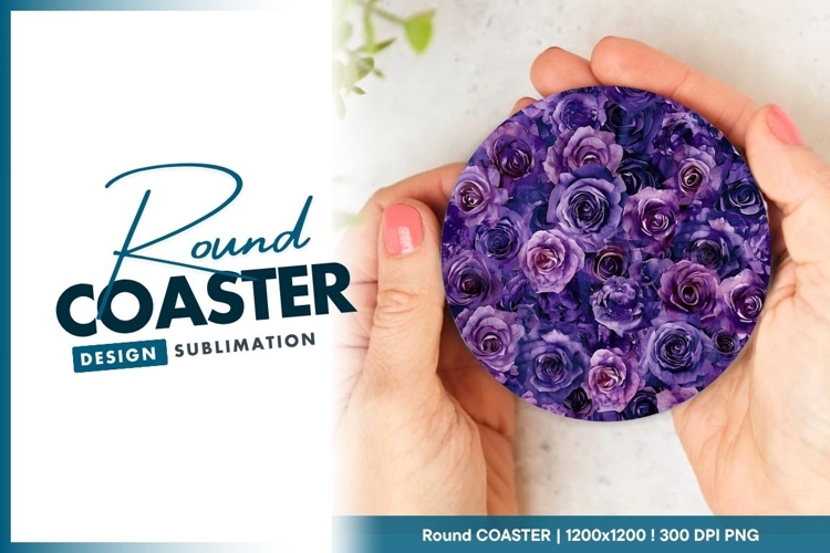 Purple Rose Floral Arrangement in a Round Coaster Png