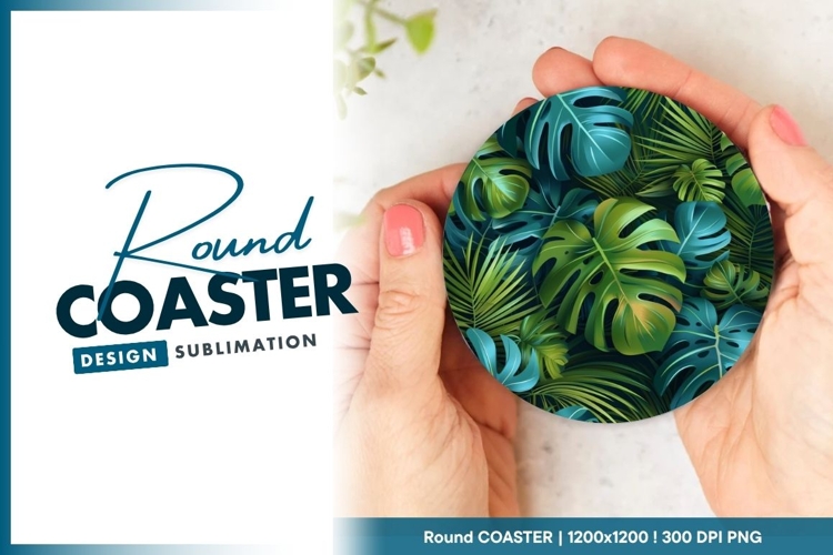 Tropical Leafy Foliage Arrangement in Round Coaster Png