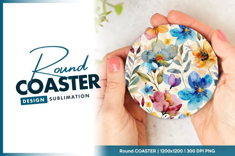 Watercolor Floral Design Round Coaster Png