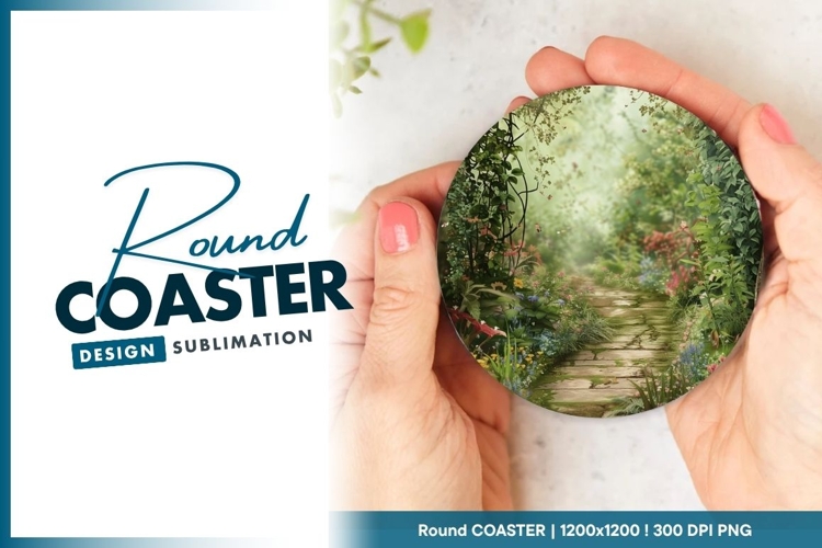 Stone Path Through a Lush Garden Round Coaster Png