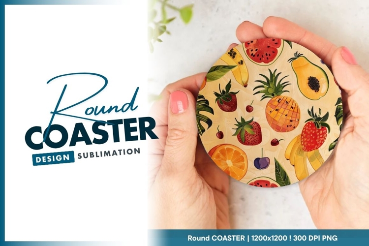 Watercolor Fruit Pattern on Round Coaster Png