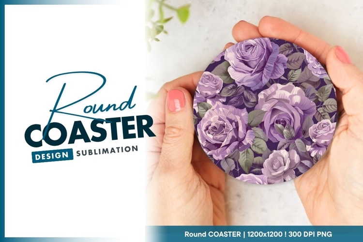 Purple Rose Floral Design Round Coaster Png