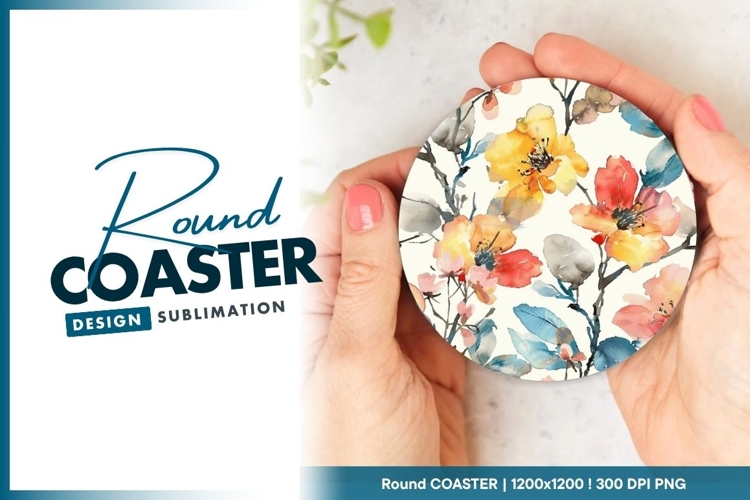 Watercolor Floral Design in a Round Coaster Png