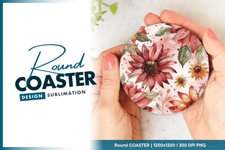 Watercolor Floral Round Coaster Design