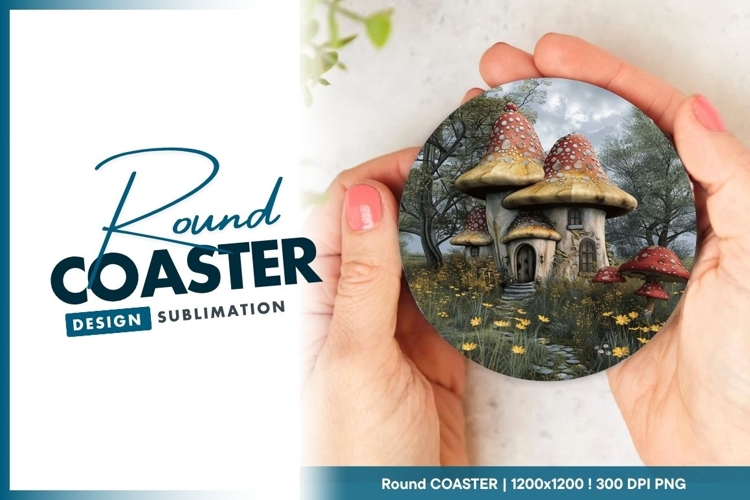 Whimsical Mushroom House Illustration Round Coaster Png