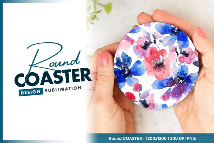 Watercolor Floral Design in Circle with Round Coaster Png