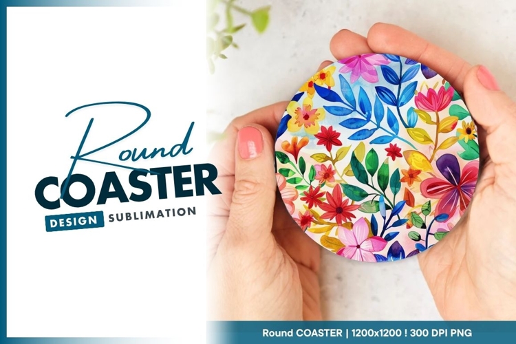 Watercolor Floral Arrangement in a Round Coaster