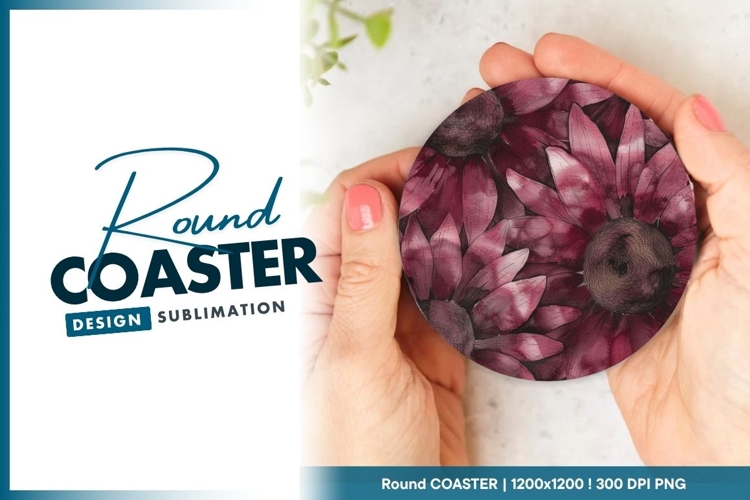 Watercolor Floral Illustration of Round Coaster Png