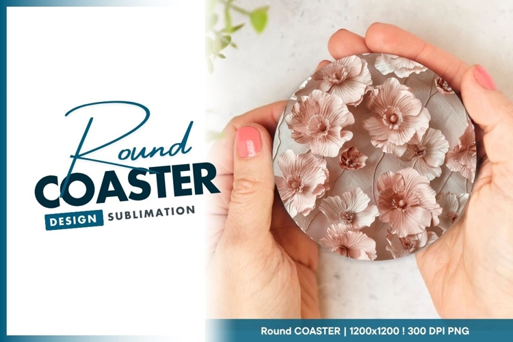 Pink Floral Round Coaster Design with Round Coaster