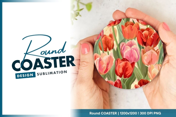Tulip Floral Pattern in a Round Shape with Round Coaster
